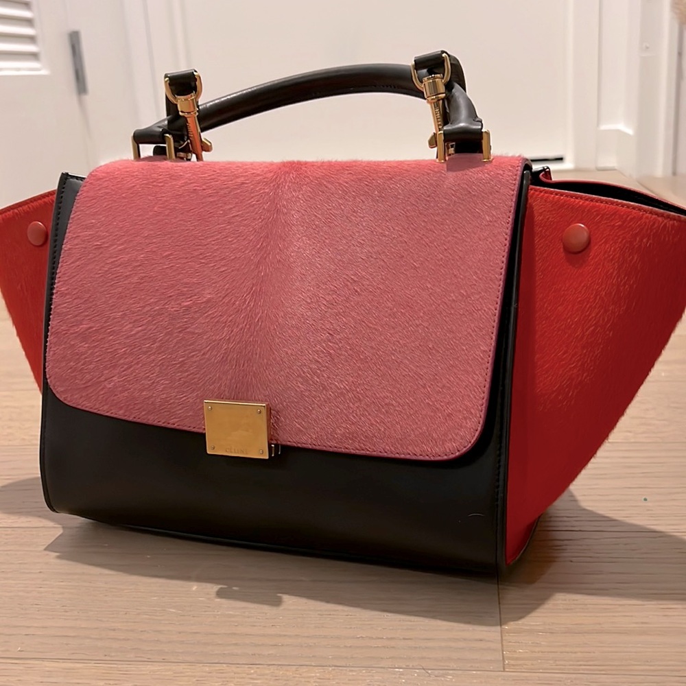 Celine tricolor Trapeze Bag pony hair - Picture 1 of 6